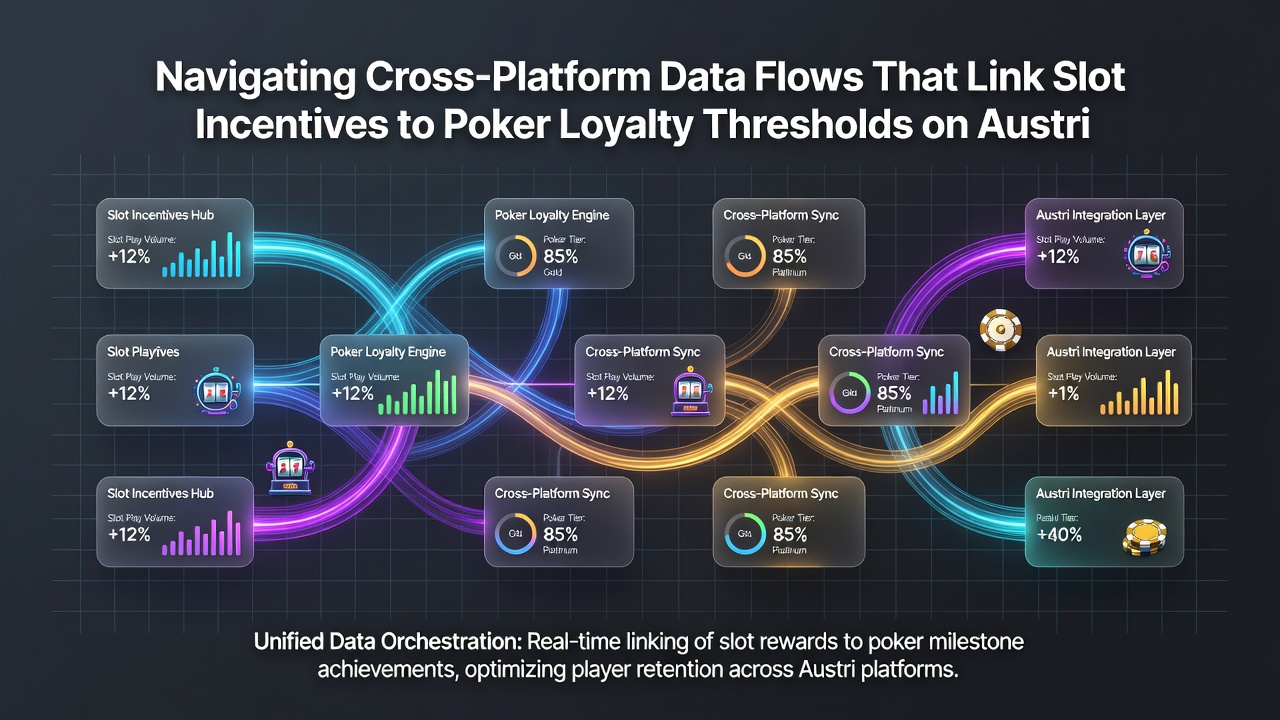 Flowchart illustrating data movement from Austrian slot servers to poker loyalty databases